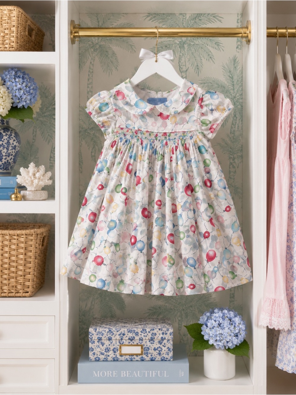 Anavini Hand Smocked Baby Dress with Colorful Balloon Print